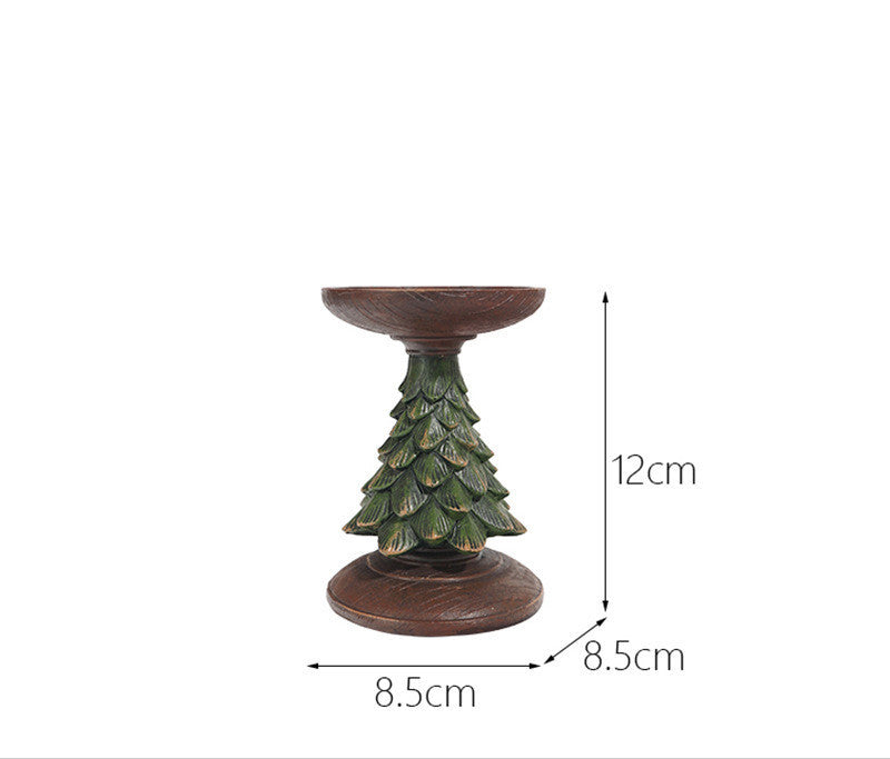 Wooden Christmas Tree Candle Holder Base Figurine Christmas Decorations Candlestick