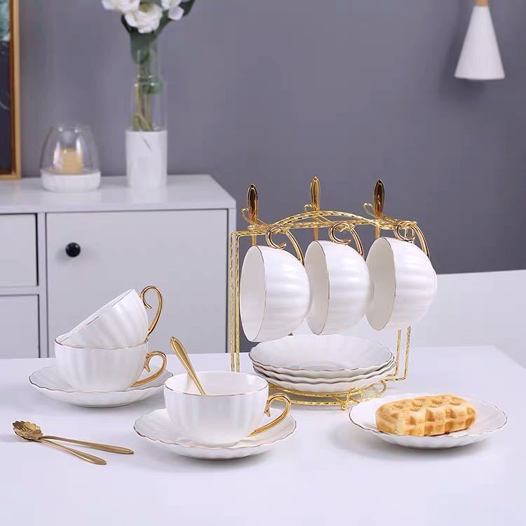 Elegant and Classical Gold Painted Living Room Coffee Cup Tea Set