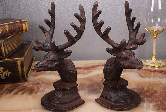 A Touch of Grandeur with the Retro Cast Iron Craft Wrought Iron Stag Head Book ends