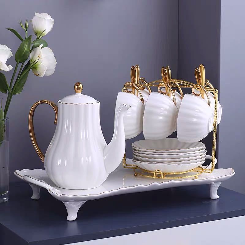 Elegant and Classical Gold Painted Living Room Coffee Cup Tea Set