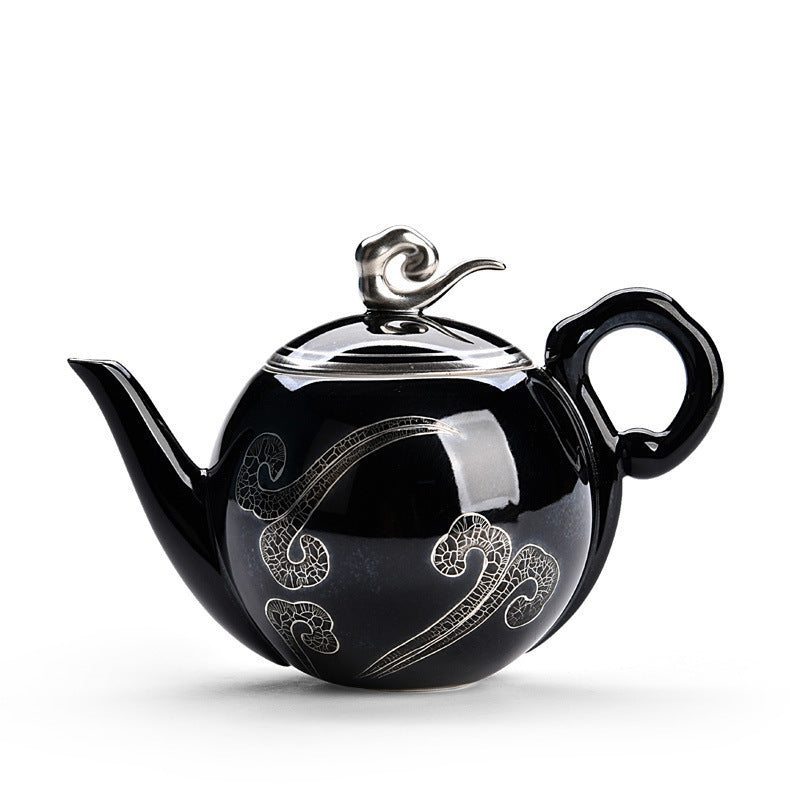 The Striking Celadon Silver & Black Noir Surface Teapot