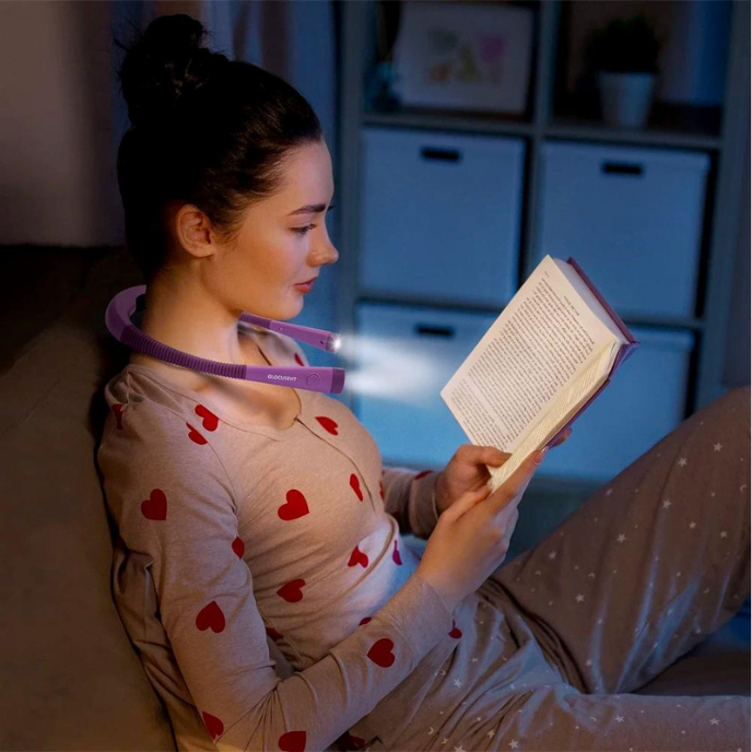 Wearable & adjustable Reading Neck Light. USB, Accessories LED, Perfect Night Light & Book Light for Reading in Bed, 3 Colors, 6 Brightness Levels, Bendable Arms, Rechargeable, Long Lasting, Perfect for Reading, Knitting, Camping, Repairing