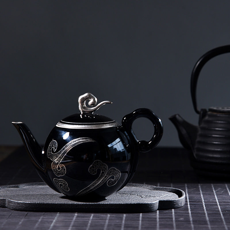 The Striking Celadon Silver & Black Noir Surface Teapot