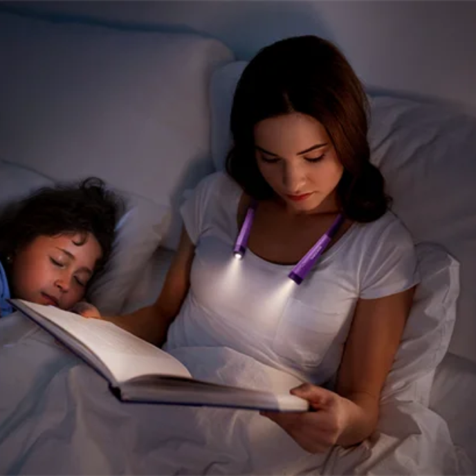 Wearable & adjustable Reading Neck Light. USB, Accessories LED, Perfect Night Light & Book Light for Reading in Bed, 3 Colors, 6 Brightness Levels, Bendable Arms, Rechargeable, Long Lasting, Perfect for Reading, Knitting, Camping, Repairing