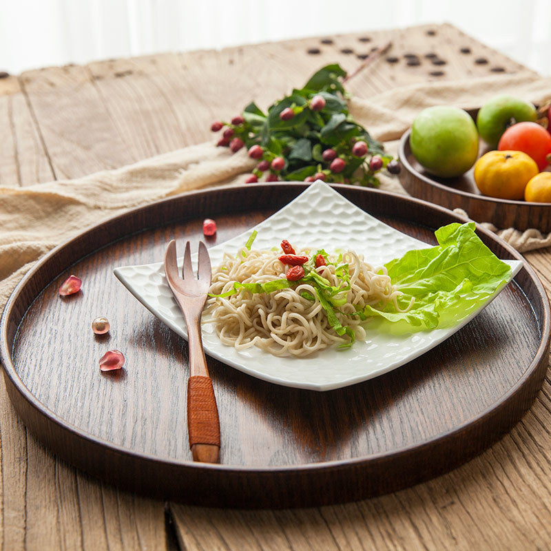 Classic Artisan Retro Dark Wood Round Tray