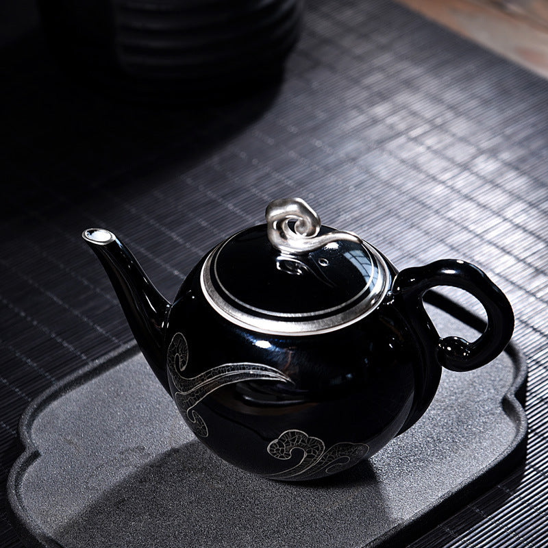 The Striking Celadon Silver & Black Noir Surface Teapot