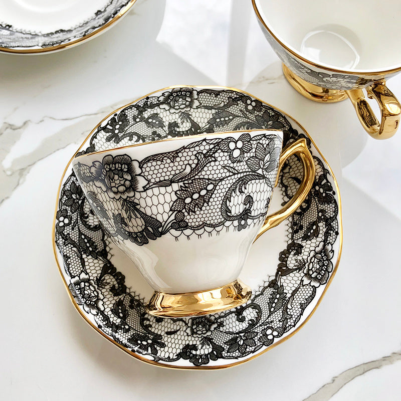 Delicate English Luxury Lace & Rose Bone China Tea Set – Elegance in Every Sip