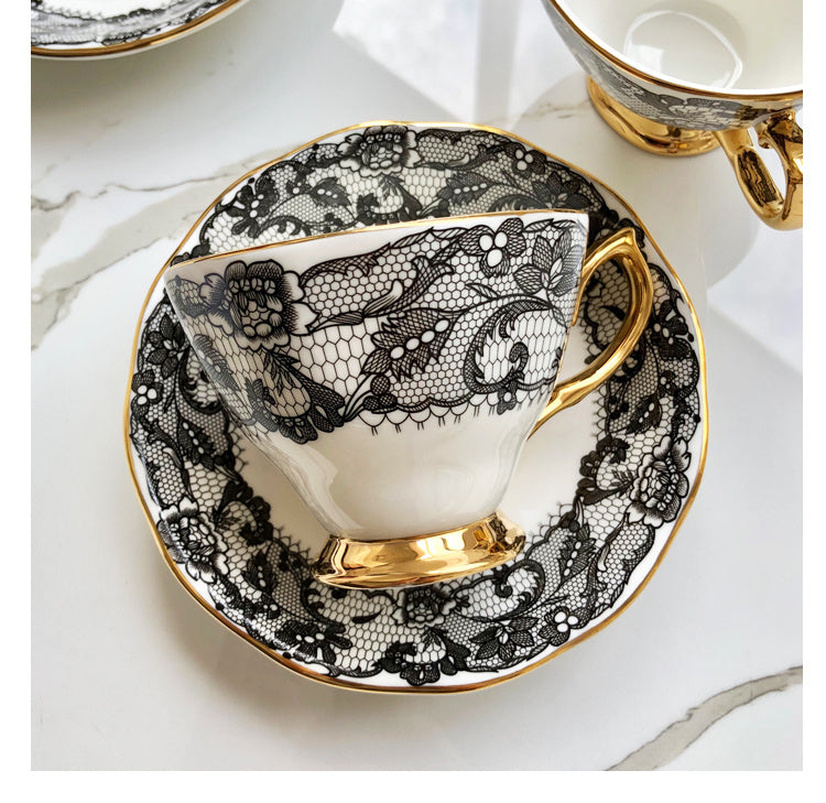 Delicate English Luxury Lace & Rose Bone China Tea Set – Elegance in Every Sip