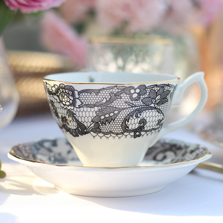 Delicate English Luxury Lace & Rose Bone China Tea Set – Elegance in Every Sip