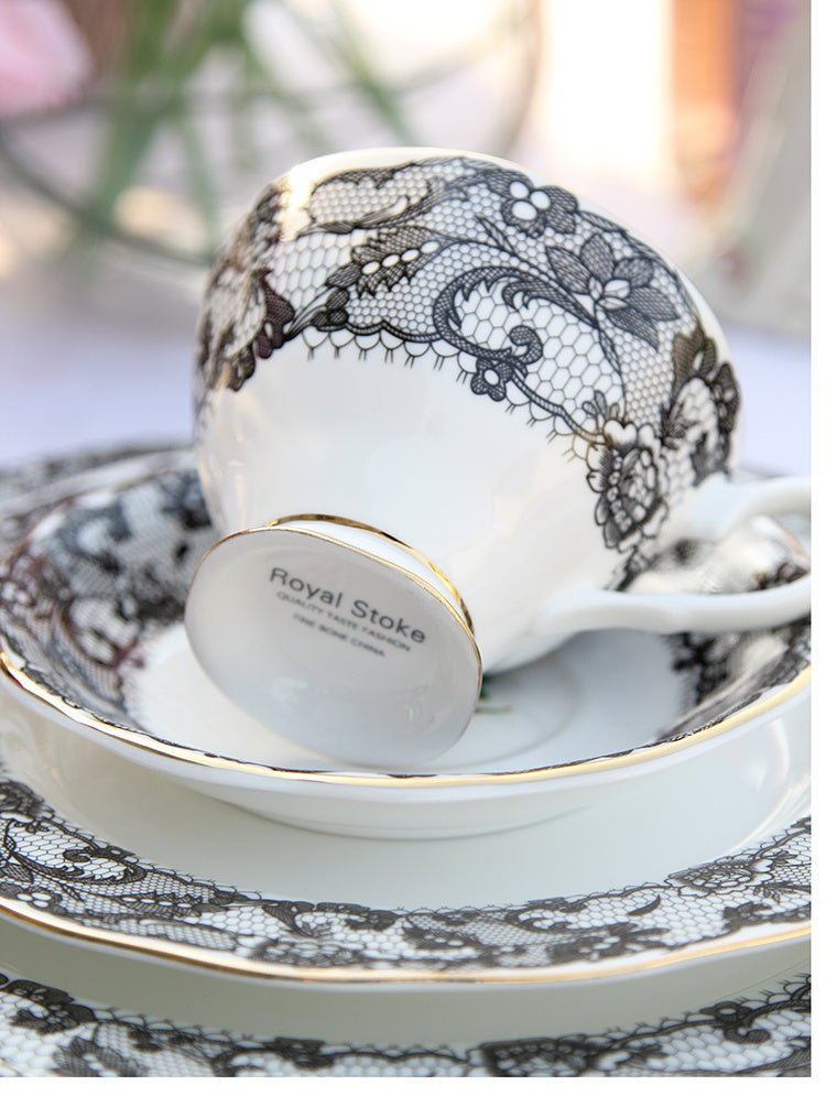 Delicate English Luxury Lace & Rose Bone China Tea Set – Elegance in Every Sip