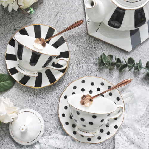 Retro French Black, White and Gold Countryside Tea Cups