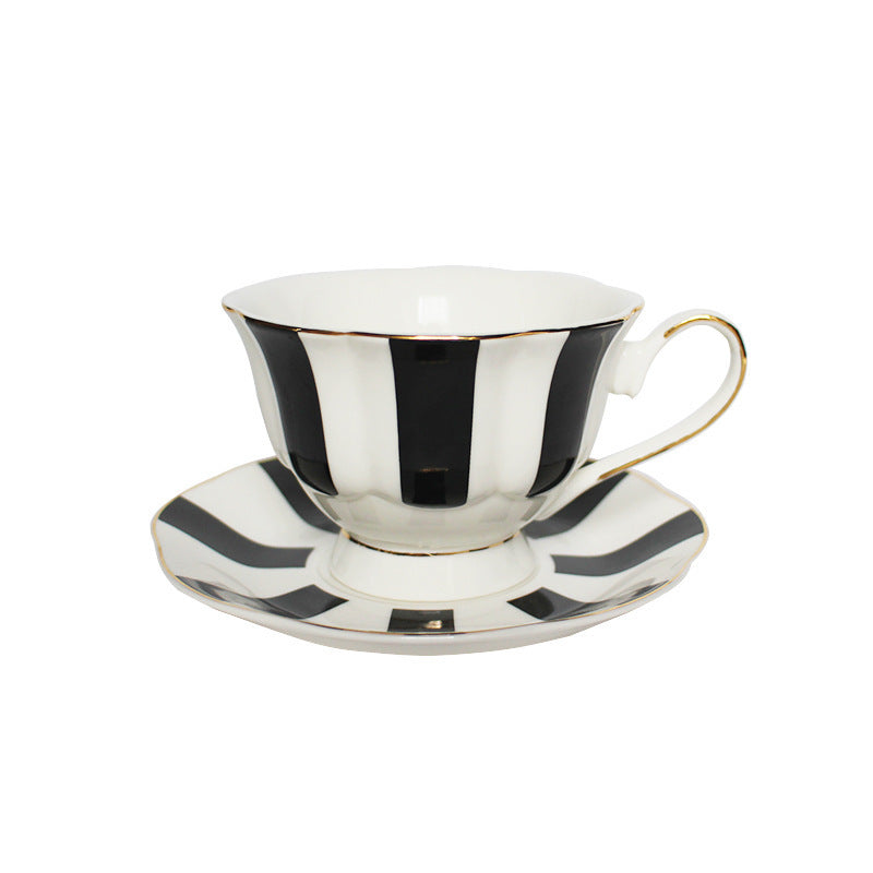 Retro French Black, White and Gold Countryside Tea Cups