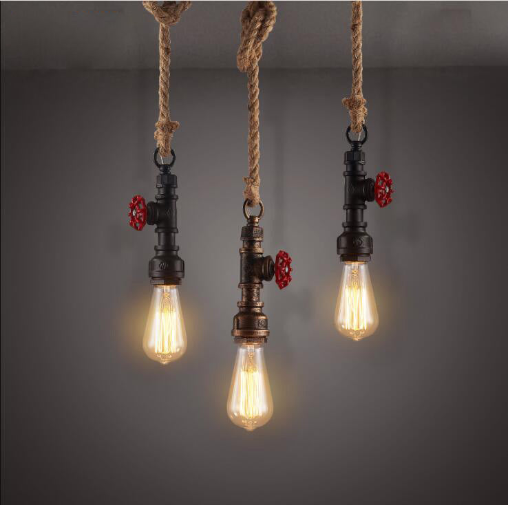 Unusual Hemp Rope Decoration Wrought Iron Retro Industrial Wind Hanging Lamps