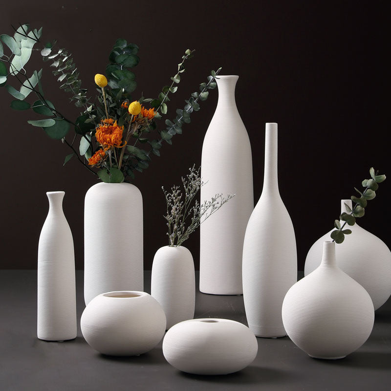 Modern Minimalist White Ceramic Vase Ornaments European Creative Art Flower Arrangement Dried Flowers Artificial Flowers Home Decoration