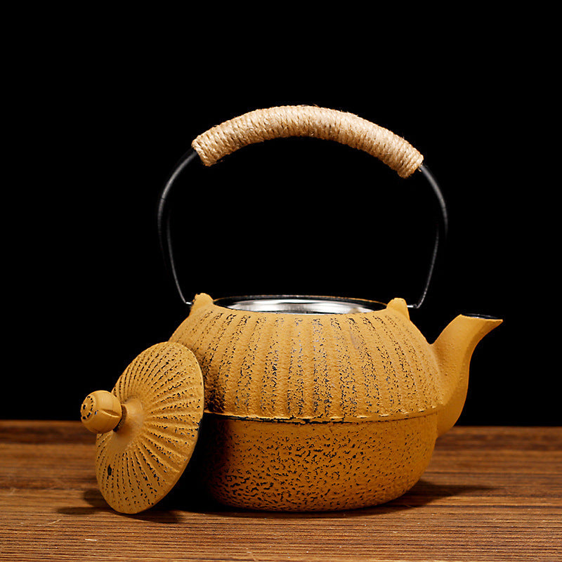 Joyful Perfect for All Seasons Pumpkin Yellow Cast Iron Kettle /Teapot