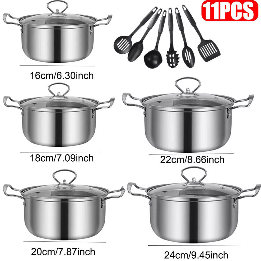 10-teiliges Induktions-Kochgeschirr-Set aus antihaftbeschichtetem Edelstahl mit Topf und Deckel