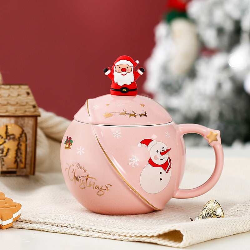 Christmas Ball Mug Ceramic Cartoon – A Festive and Fun Holiday Gift with Lid and Spoon