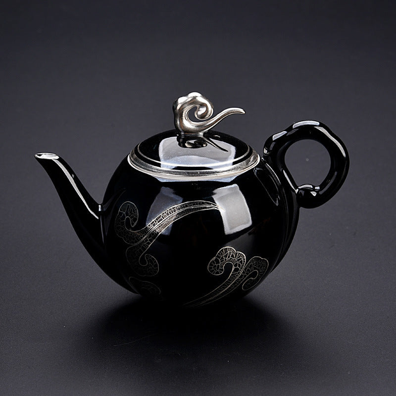 The Striking Celadon Silver & Black Noir Surface Teapot