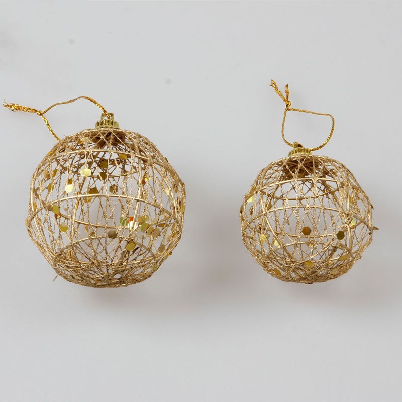 Delicate Gold Wire Dusted with Glitter Flakes Christmas Ball Ornament Set