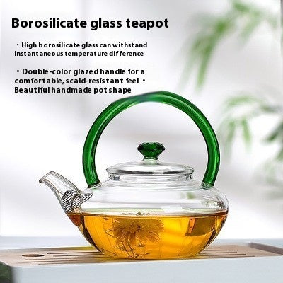 Handmade Gemstone Butterfly Glass Teapot - Borosilicate Glass Teapot with Double-Colour Glazed Handle