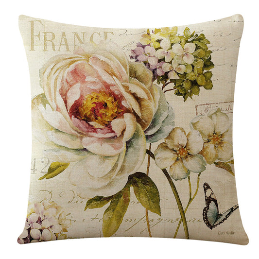 Flowers Flax Linen Pillow Cover Ocean Series