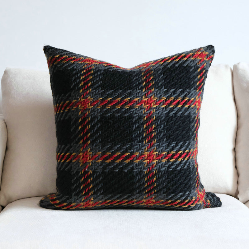 Affordable Luxury Style Plaid Wool Pillow Sofa Cushion Model Room Pillow Cover