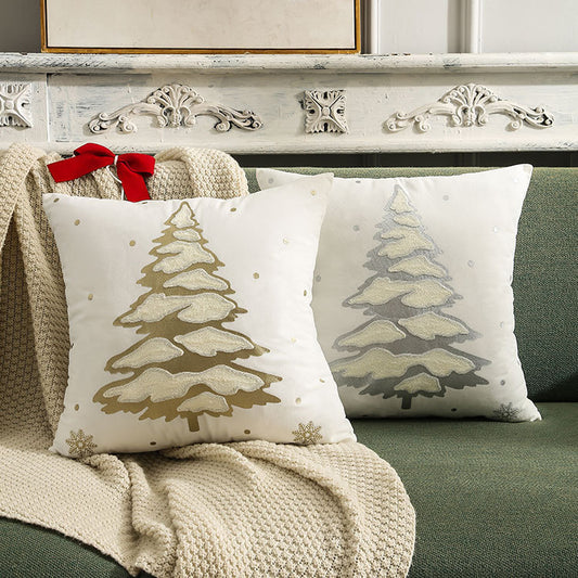 Beautifully Festive Embroidered Christmas Tree Pillowcase – Golden & Silver Bronzing