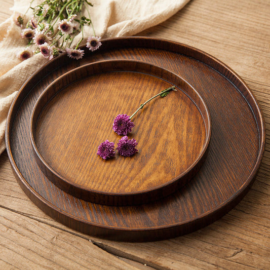 Classic Artisan Retro Dark Wood Round Tray