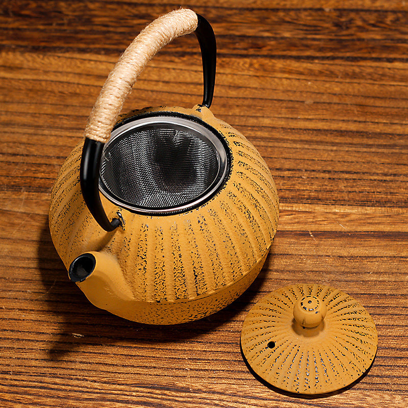 Joyful Perfect for All Seasons Pumpkin Yellow Cast Iron Kettle /Teapot