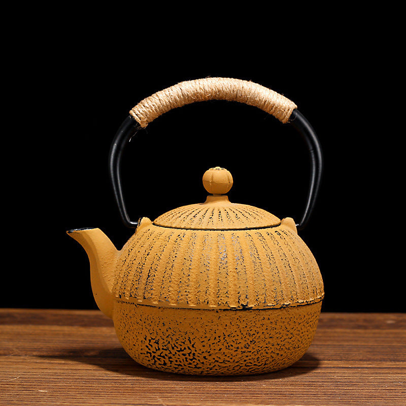 Joyful Perfect for All Seasons Pumpkin Yellow Cast Iron Kettle /Teapot