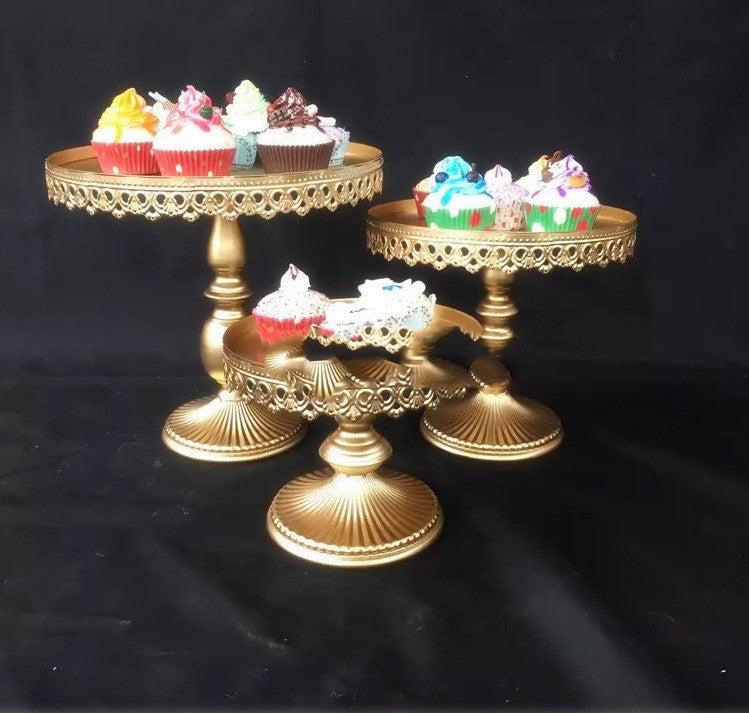 Elegant and Regal Golden Metal Wrought Iron Cake Stand