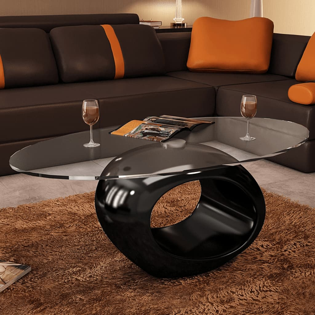 Coffee Table with Oval Glass Top High Gloss Black