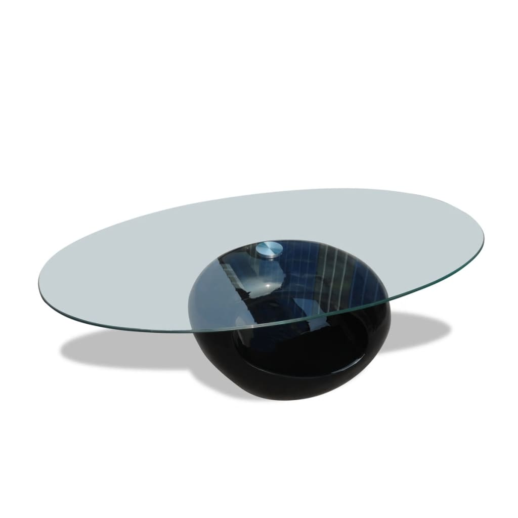 Coffee Table with Oval Glass Top High Gloss Black