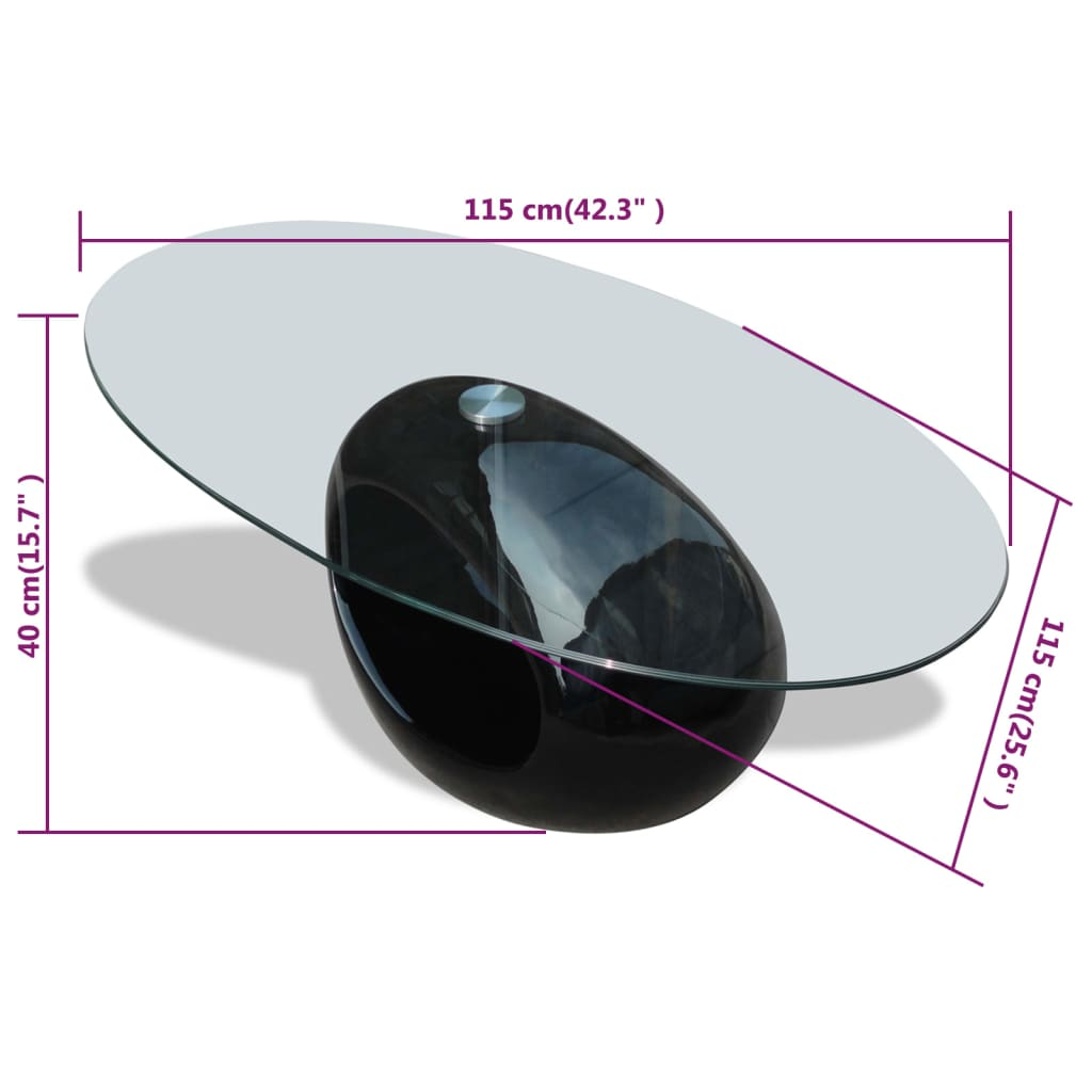 Coffee Table with Oval Glass Top High Gloss Black