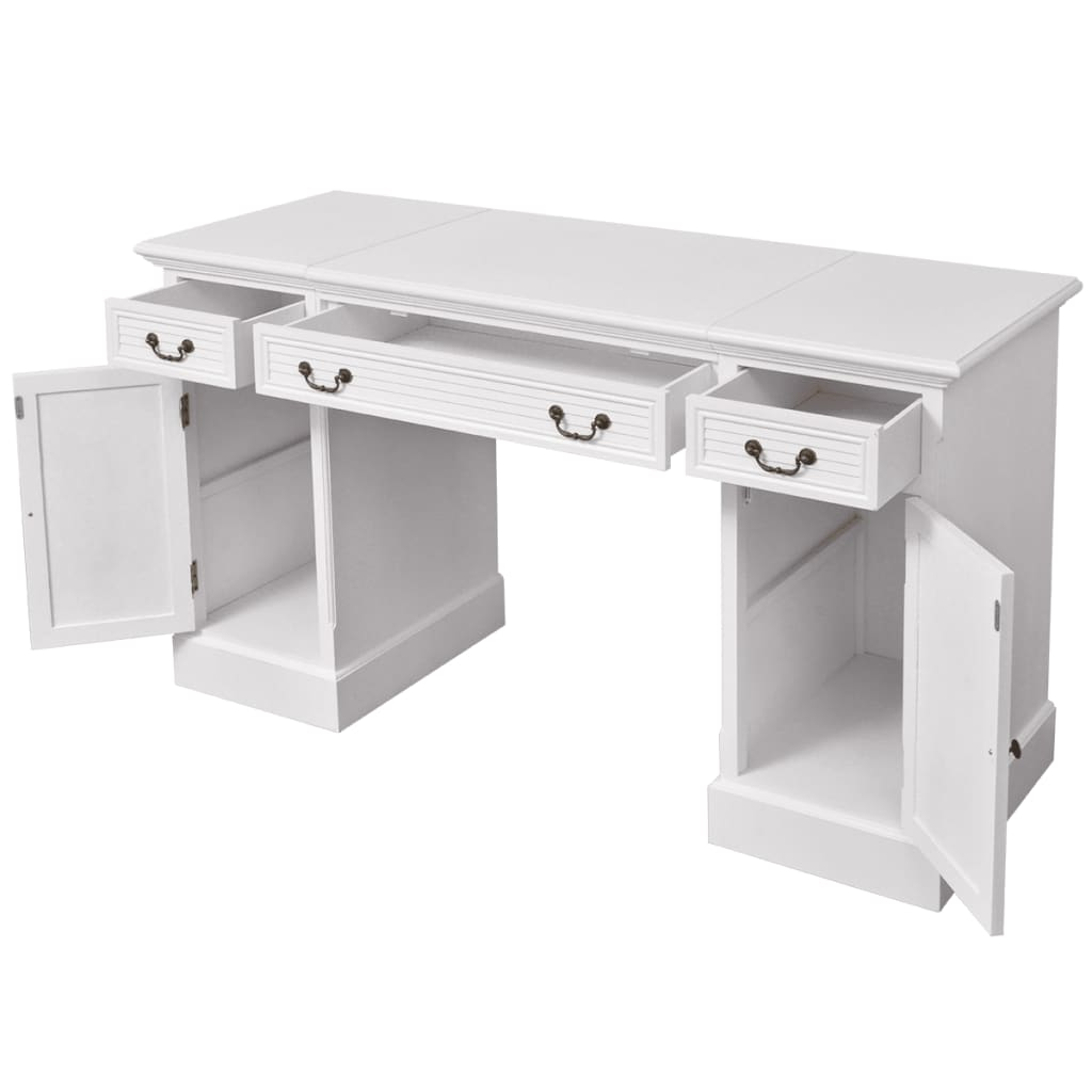 Classical Detailed Double Pedestal Desk White Pinewood & MDF 140x48x80 cm