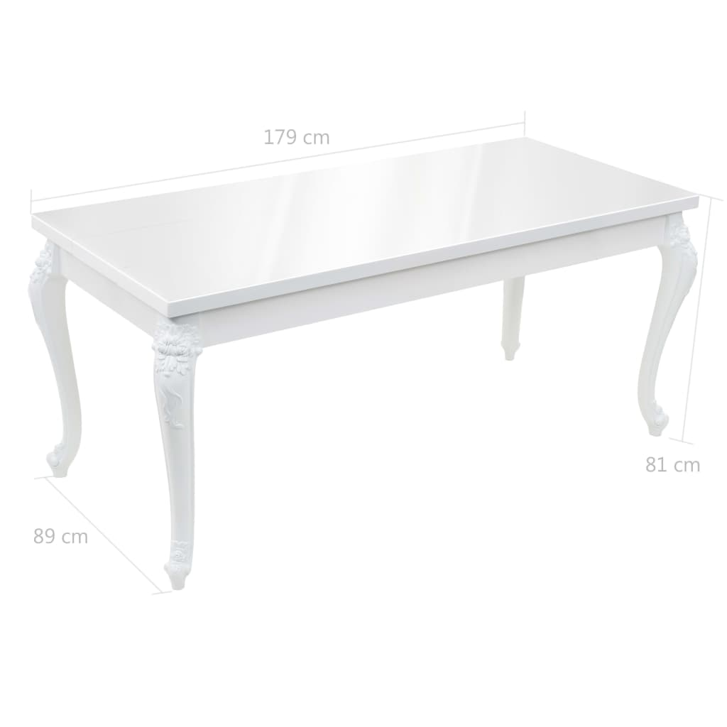 High-gloss white, elegant dining table.  179x89x81 cm High Gloss White