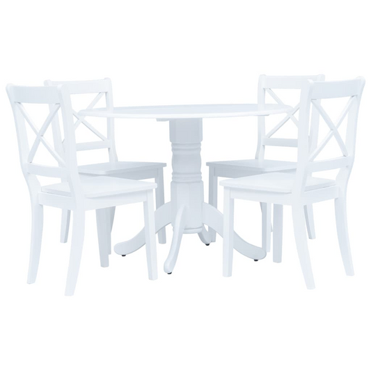 White Solid Rubber Wood ROUND 5 Piece Dining Set