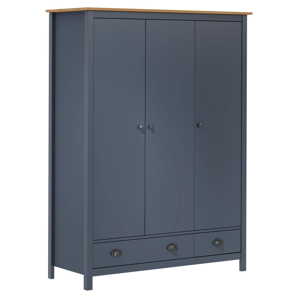 3-Door Wardrobe Hill Grey & Honey Brown 127x50x170 cm Solid Pine Wood