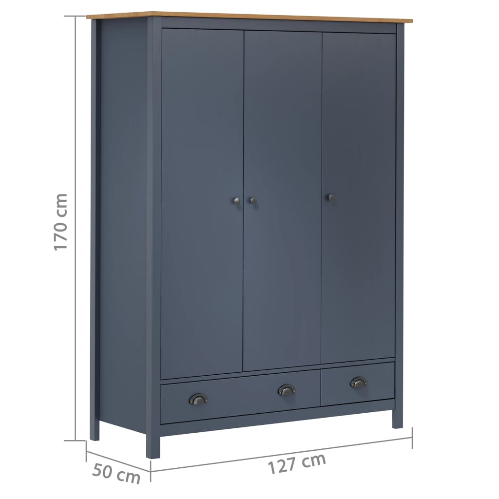 3-Door Wardrobe Hill Grey & Honey Brown 127x50x170 cm Solid Pine Wood