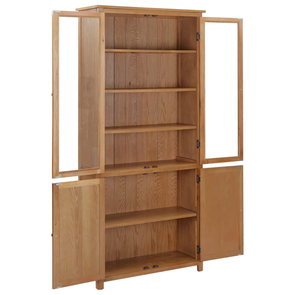 Bookcase with 4 Doors Solid Oak Wood and Glass