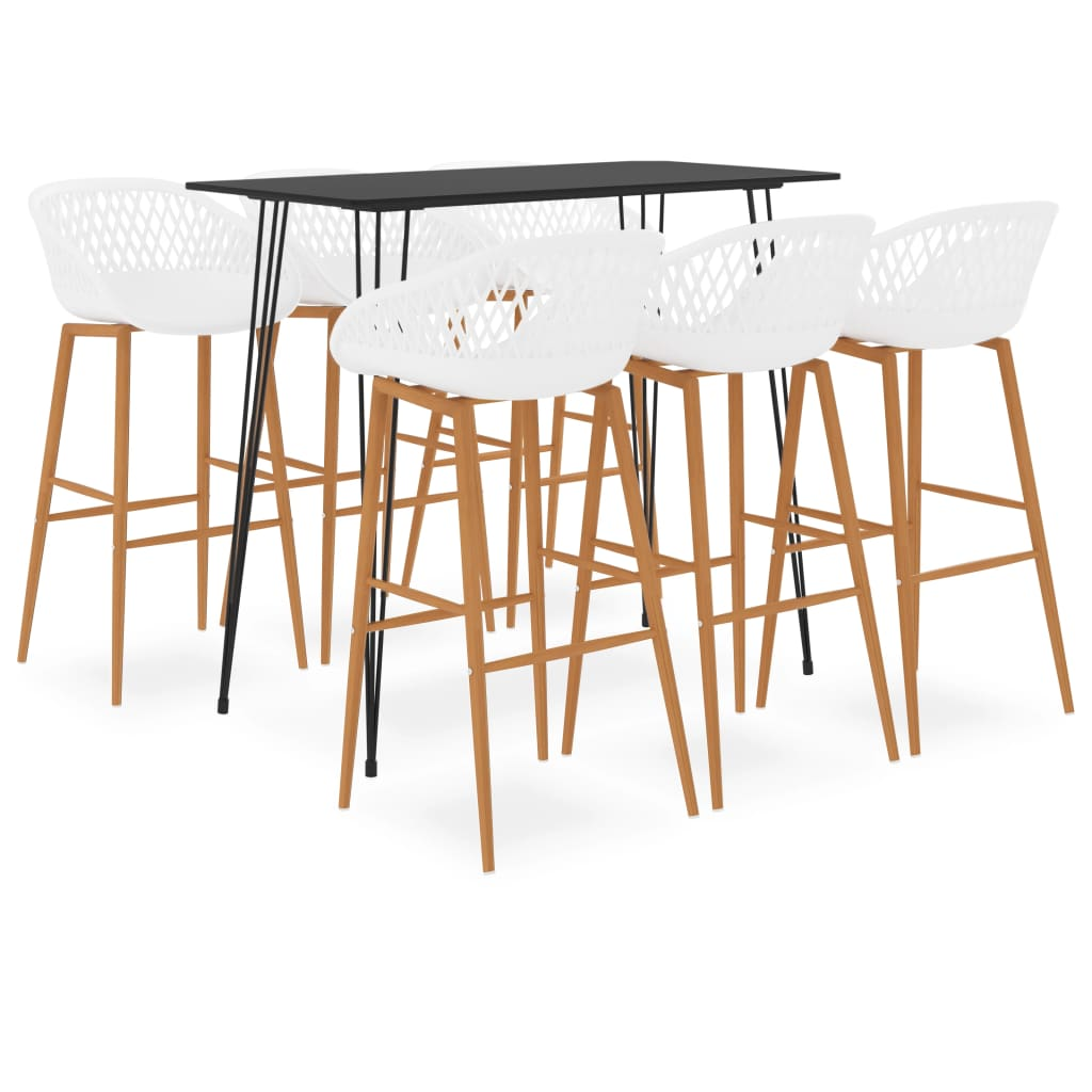 7 Piece Bar Table and 6 Stools.  Set in Black and White