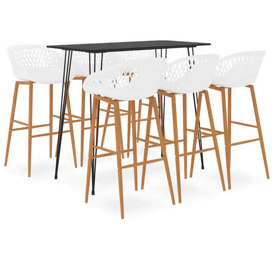 7 Piece Bar Table and 6 Stools.  Set in Black and White