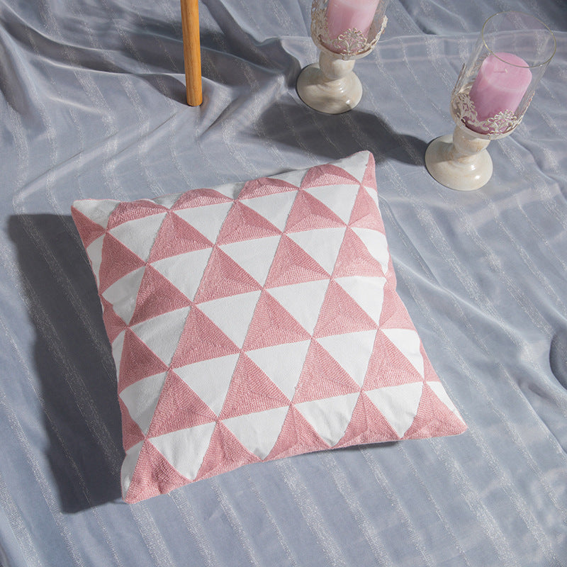 Stunning Array of Geometric Cotton Embroidered Pillowcase in Dusky Pink