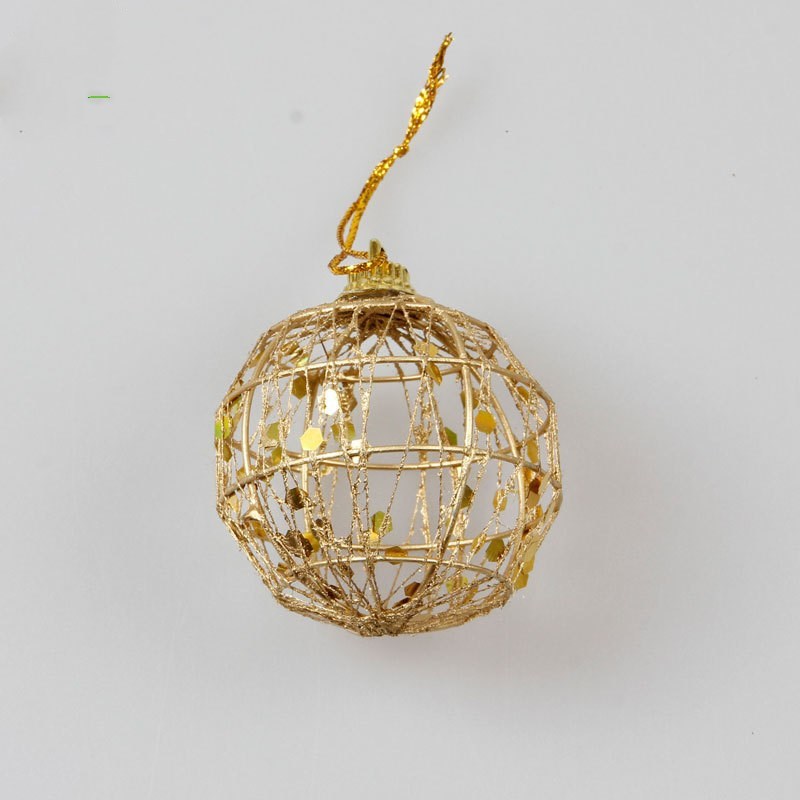 Delicate Gold Wire Dusted with Glitter Flakes Christmas Ball Ornament Set