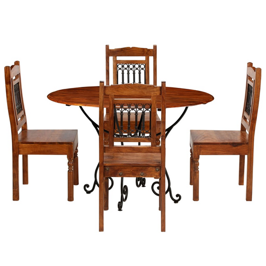 Beautiful Artisan Dining Table Set 5 Pieces Solid Acacia Wood