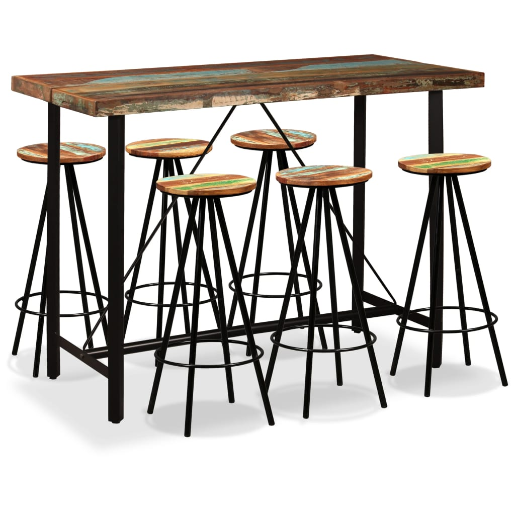 Rustic Dining Bar Set 7 Pieces Solid Reclaimed Wood