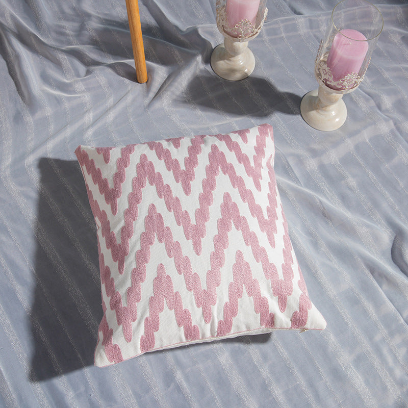 Stunning Array of Geometric Cotton Embroidered Pillowcase in Dusky Pink