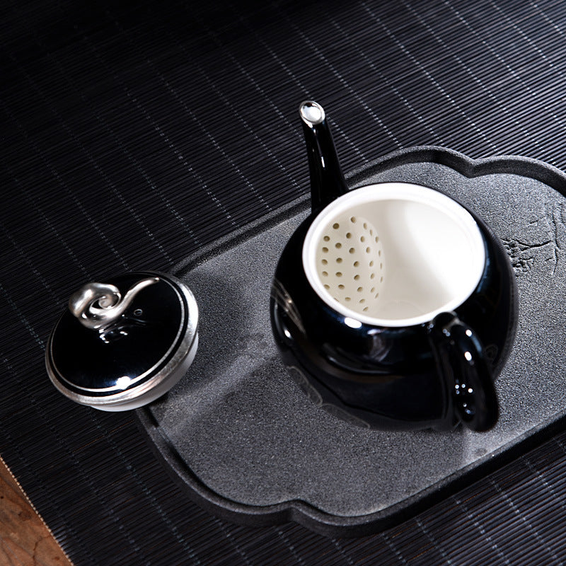 The Striking Celadon Silver & Black Noir Surface Teapot