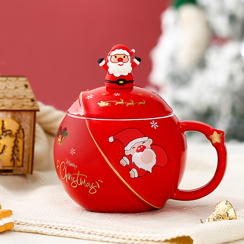 Christmas Ball Mug Ceramic Cartoon – A Festive and Fun Holiday Gift with Lid and Spoon