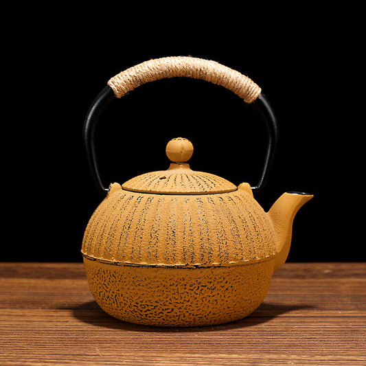 Joyful Perfect for All Seasons Pumpkin Yellow Cast Iron Kettle /Teapot